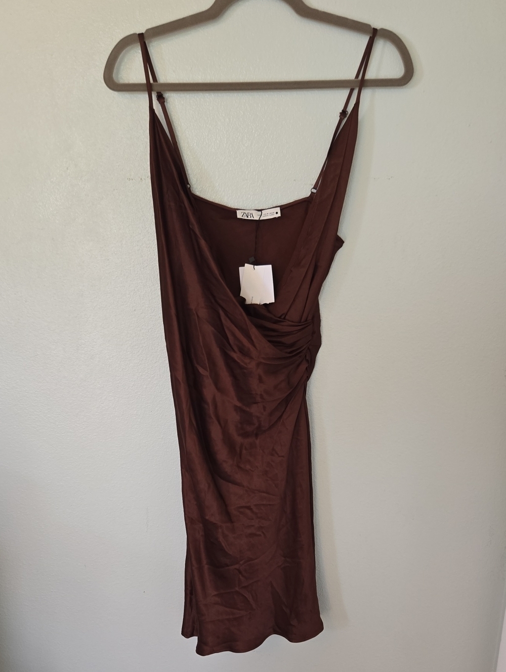Zara | NWT Brown Satin Slip Dress Size Medium - Picture 2 of 8